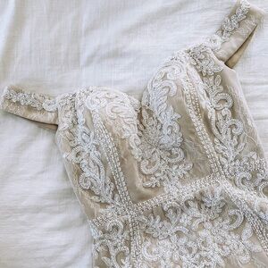 Lulus Luxe Promised Love White Beaded Lace Off-the-Shoulder Maxi Dress